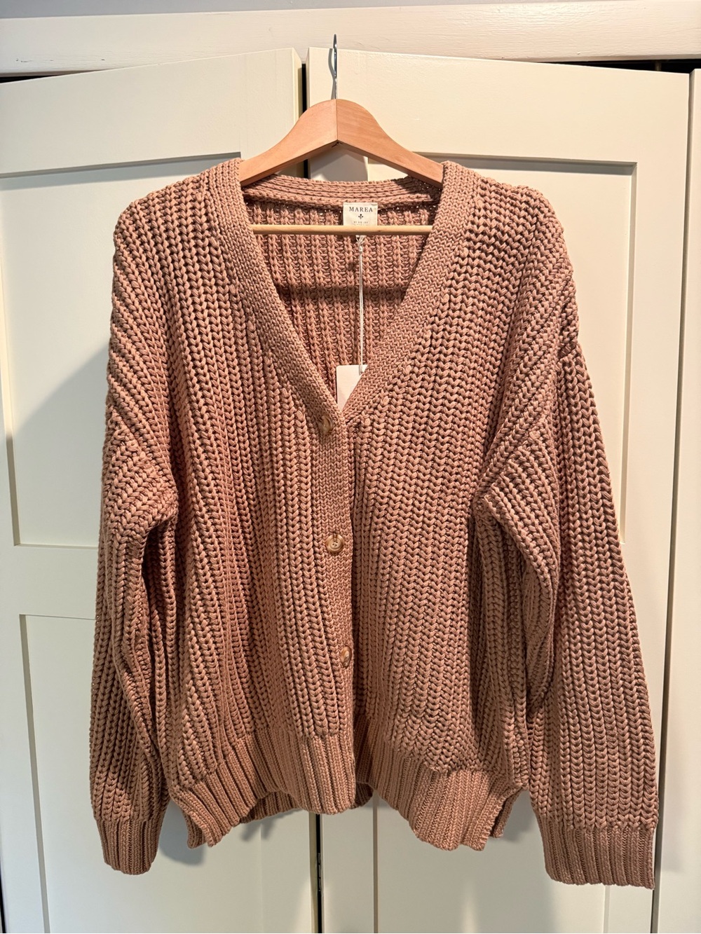 Marea by Liz Joy Camel Chunky V-Neck Button Cardigan